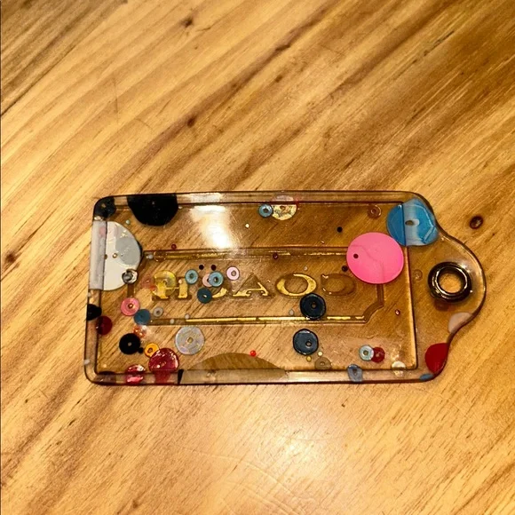 3.5" Coach Poppy XL Multicolor Confetti Lucite Hangtag Bag Fob Charm Keychain - Picture 2 of 3